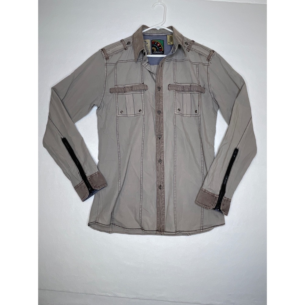 Members Only Men Shirt Long Sleeve Y2K Medium Khaki Tan